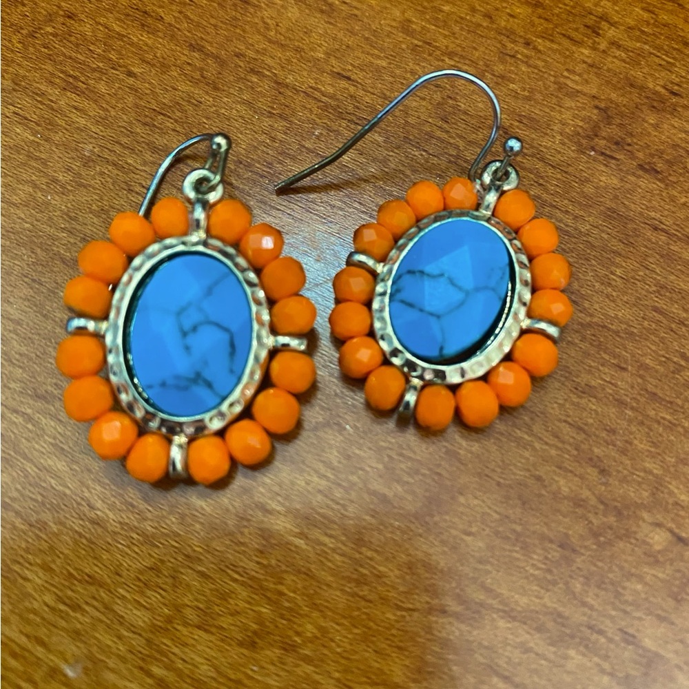 Stone & Beaded Drop Earrings
